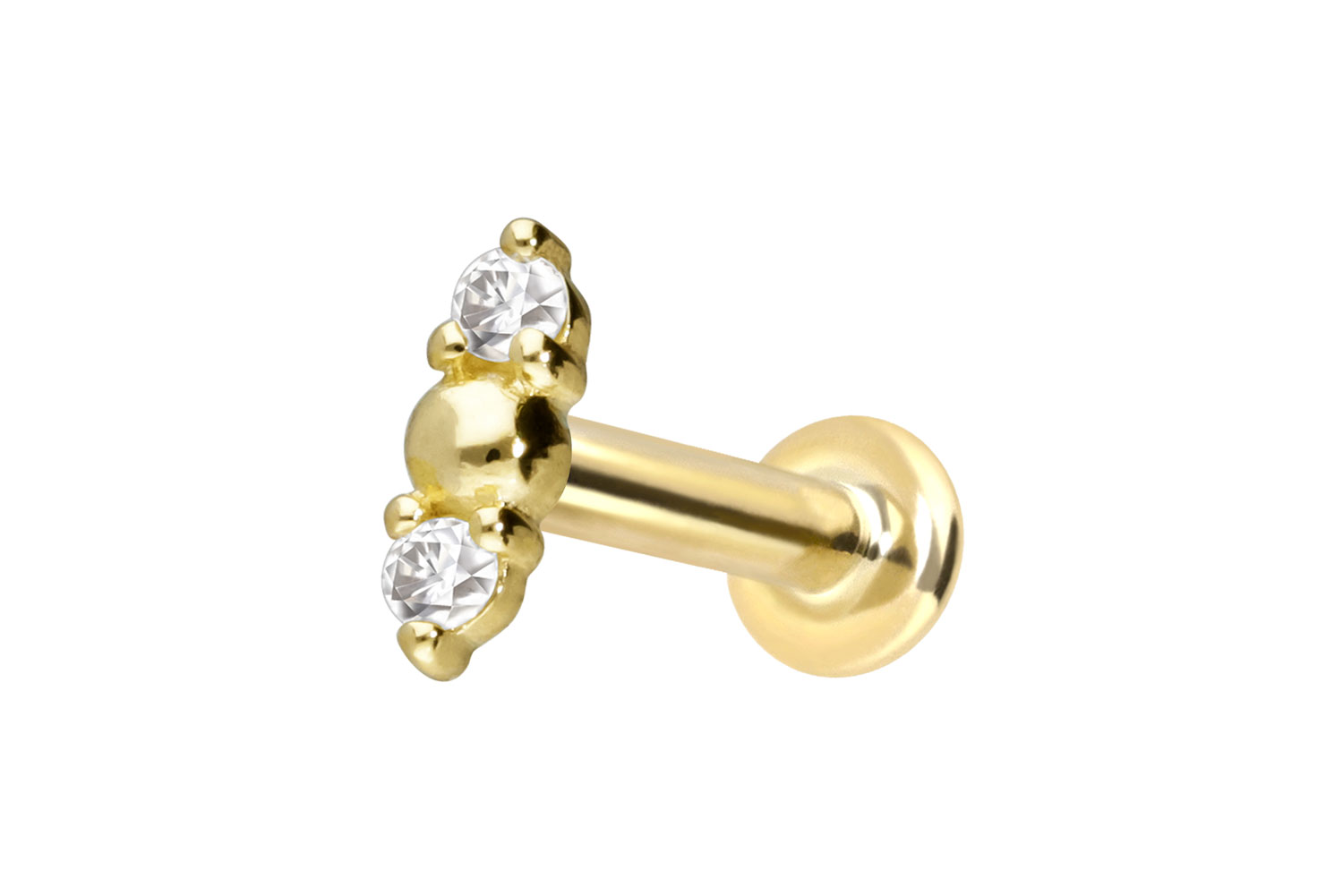 14 Karat Gold Labret Piercing mit Innengewinde 2 MOISSANITE + KUGEL